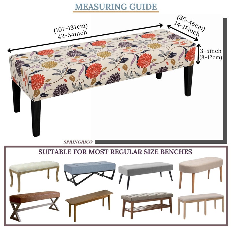 SPRINGRICO Stretch Dining Bench Cover, Removable Bench Slipcover Washable Bench Seat Protector Rectangle Bench Cover for Dining Room, Living Room, Bedroom, Kitchen (Floral4) - Image 4