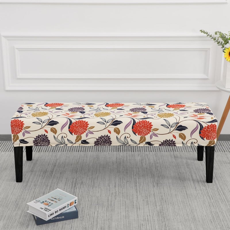 SPRINGRICO Stretch Dining Bench Cover, Removable Bench Slipcover Washable Bench Seat Protector Rectangle Bench Cover for Dining Room, Living Room, Bedroom, Kitchen (Floral4) - Image 2