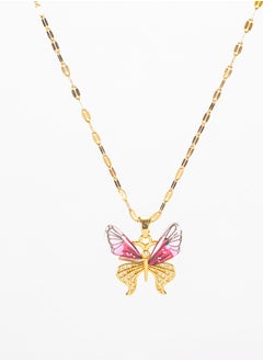 Pink Zirconic Stainless Steel Butterfly Pendant Necklace