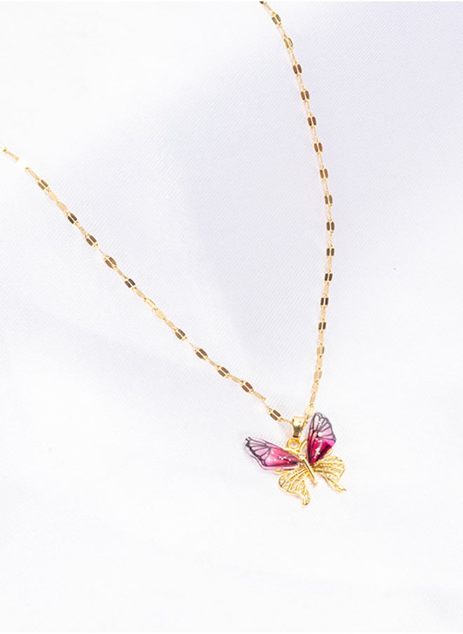 The Black Pearl Accessories - Pink Zirconic Stainless Steel Butterfly Pendant Necklace - Image 1