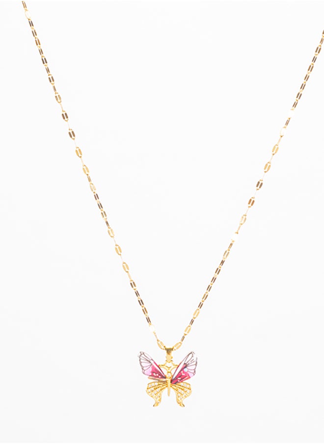 The Black Pearl Accessories - Pink Zirconic Stainless Steel Butterfly Pendant Necklace - Image 1