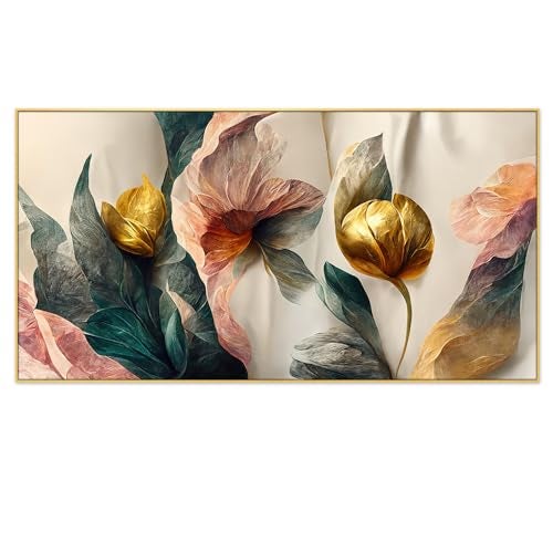 DEKORSTATION Abstract Golden Flower 3d Illustration Canvas Painting for Home and Office Decoration|Framed Wall Paintings for Living Room, Bedroom, Office, Hotels|12x24 inch Canvas Painting - Image 2