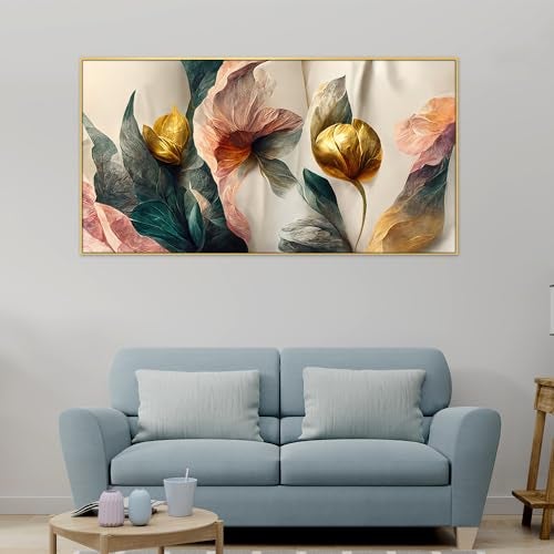 DEKORSTATION Abstract Golden Flower 3d Illustration Canvas Painting for Home and Office Decoration|Framed Wall Paintings for Living Room, Bedroom, Office, Hotels|12x24 inch Canvas Painting - Image 4