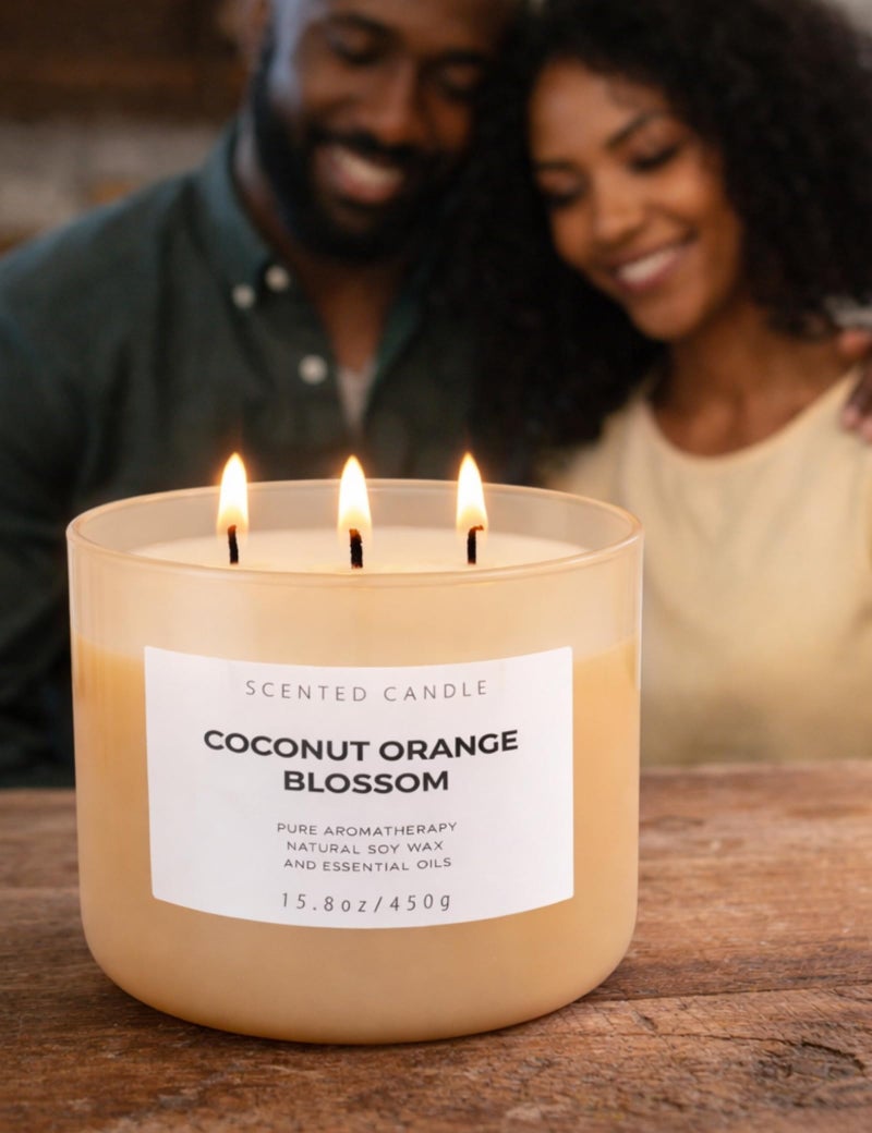 T&H Coconut Orange Blossom Scented Candle - Large 3-Wick Aromatherapy Soy Candle, 15.8 oz - Highly Scented, Clean Burning, Long Lasting Home Fragrance Gift for Women & Men - Image 3