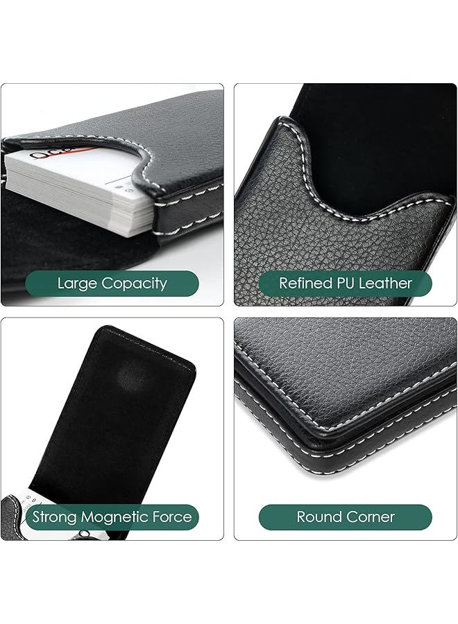 erorex Leather Business Card Holder For Men Or Women Large Pocket Business Card Case Credit Card Wallet Leather Name Card Holder With Magnetic Shut Hold 25 Business Cards Black  - Image 3