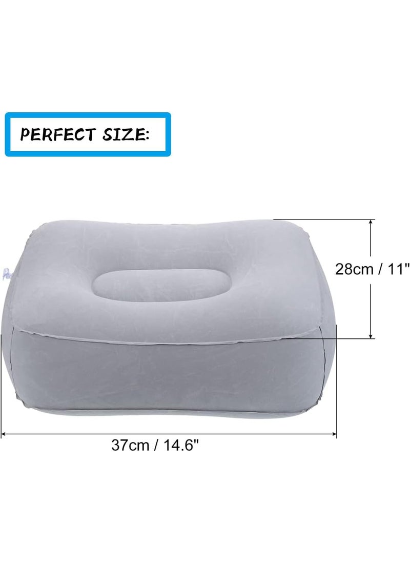 Coldcool Travel Foot Rest Pillow Soft Flocking Pillow Flights Relax Cushion Ottomans Leg Up with Air Pump for Office Home Relax Camping and Travel Use Gray  - Image 2