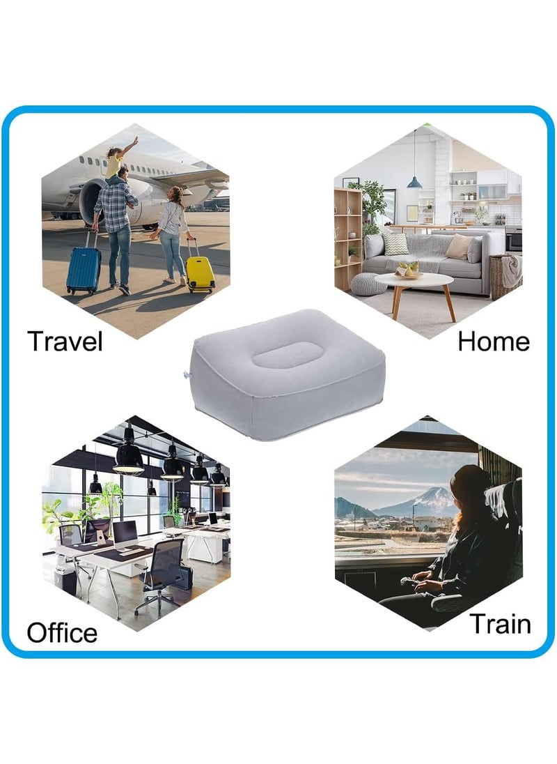Coldcool Travel Foot Rest Pillow Soft Flocking Pillow Flights Relax Cushion Ottomans Leg Up with Air Pump for Office Home Relax Camping and Travel Use Gray  - Image 4