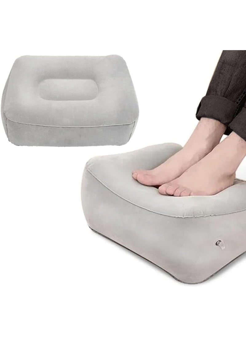 Coldcool Travel Foot Rest Pillow Soft Flocking Pillow Flights Relax Cushion Ottomans Leg Up with Air Pump for Office Home Relax Camping and Travel Use Gray  - Image 1