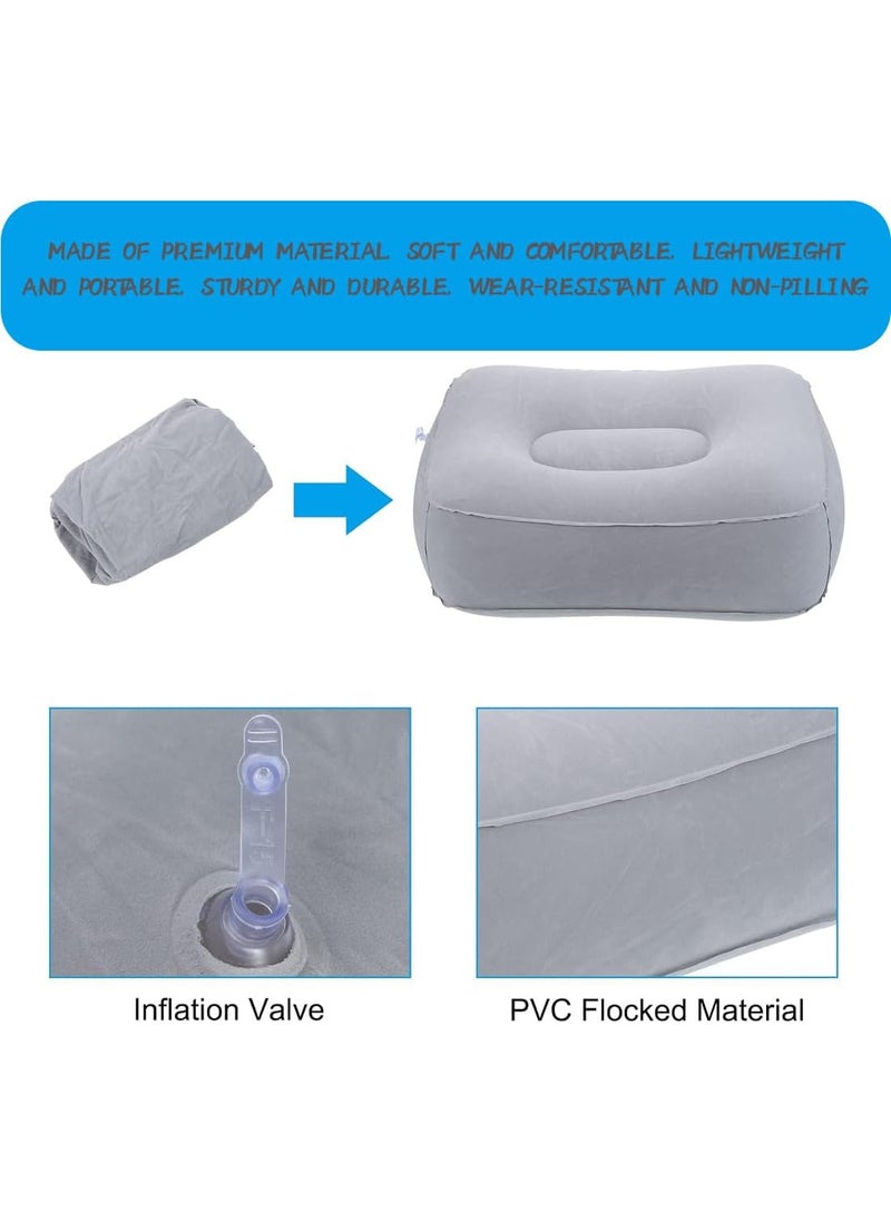 Coldcool Travel Foot Rest Pillow Soft Flocking Pillow Flights Relax Cushion Ottomans Leg Up with Air Pump for Office Home Relax Camping and Travel Use Gray  - Image 3