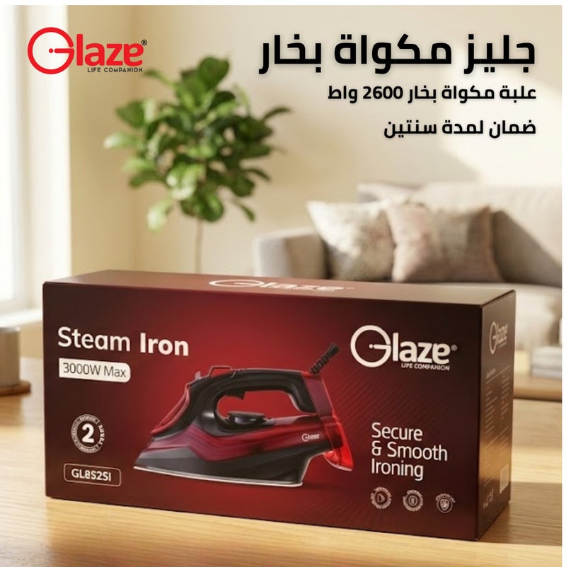 Glaze Electric Steam Iron 3000W Powerful Steam Boost Ceramic Soleplate Adjustable Temperature Control Large Water Tank Dry & Steam Iron for Clothes Fast Heating Red - Image 5