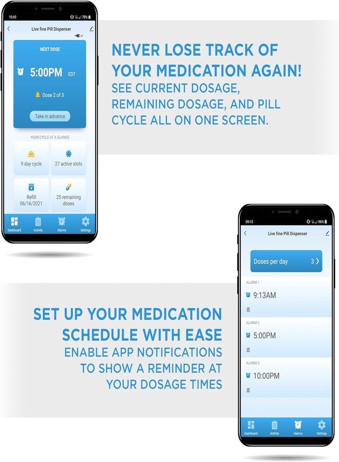 Live Fine LiveFine WiFi Automatic Pill Dispenser and Remote Medication Monitoring System with Locking Key, 28-Day Medication Organizer Up To 9 Doses Per, Adjustable Light/Sound Alarms For Prescriptions & Vitami - Image 3
