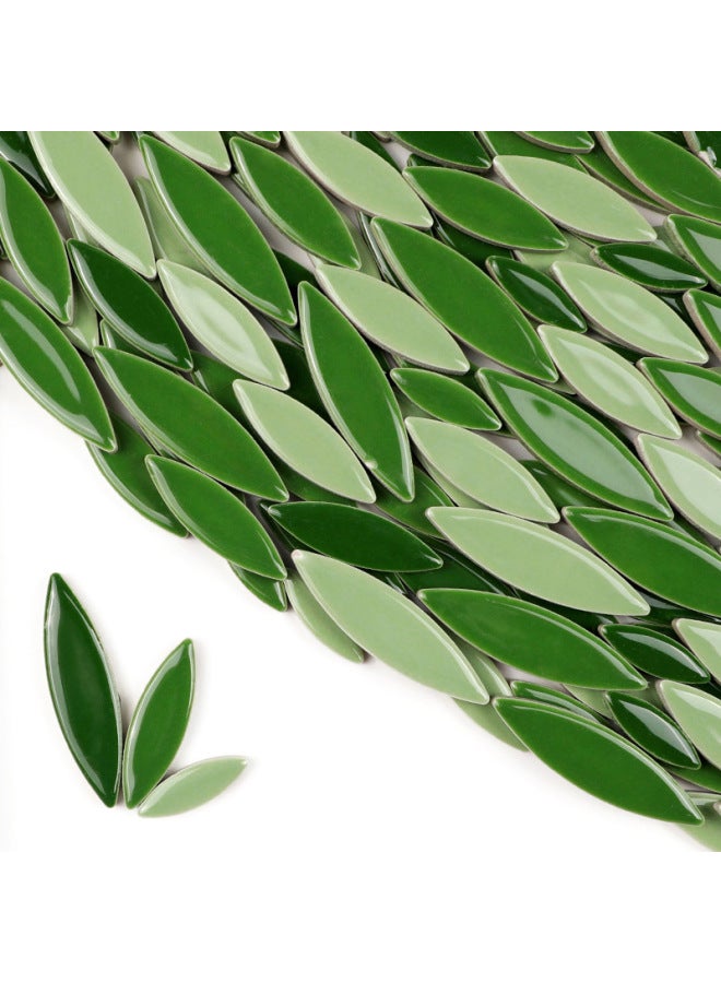 200g DIY Willow Leaf Petal Ceramic Mosaic Handmade Material Color Irregular Shaped Ceramic Chip Patch-Color:Dark Green Mix  - Image 1