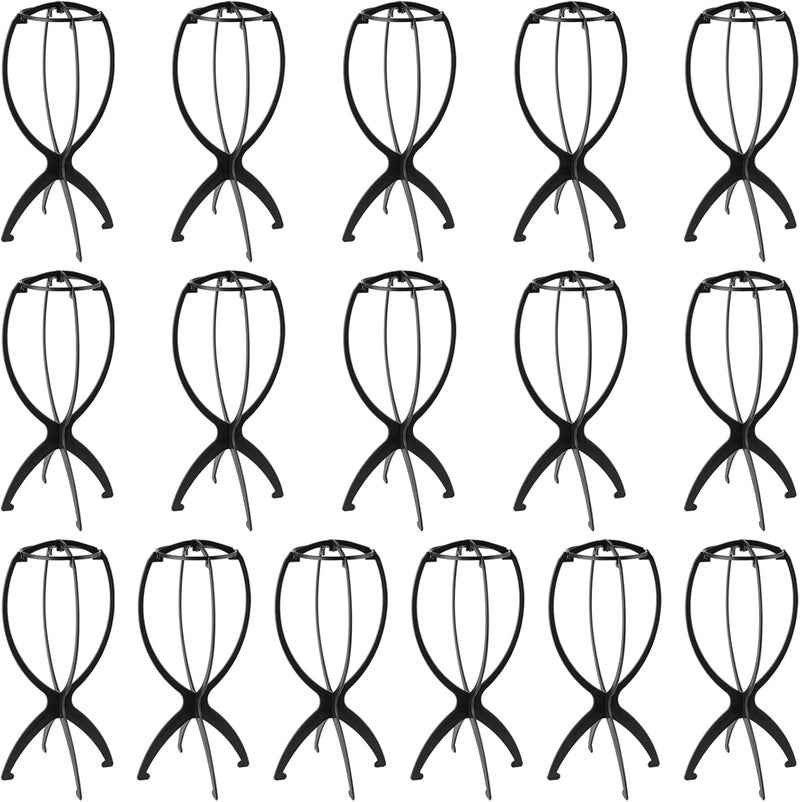 JOIKIT JOIKIT 16 Pack 142 Inches Black Plastic Wig Stand Collapsible Wig Holder Portable Travel Wig Stand Folding Wig Stand Wig Dryer Stand for Women Multiple Wigs and Hats