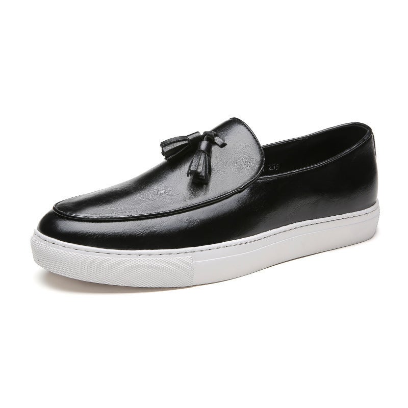Large Size 46 Men'S Shoes Spring Business Slip-On Tassel Sneakers Men'S Pure Color Slip-On Lazy Leather Shoes Trendy - Image 1