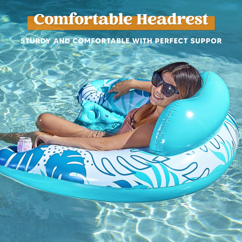 Sloosh Inflatable Pool Floats Adult, 2 Pack Pool Chairs with Cup Holders, Blow up Floating Pool Floats Chair, Pool Floaties for Adults Swimming Pool Party Summer Water Fun(Summer Leaves - Image 2