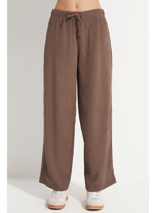 JUNE June Women Cotton Blend Shirt Trouser Set Brown