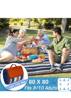 KASTWAVE Picnic Beach Blankets Machine Washable, Extra Large Waterproof Mat, 3-Layer Travel Beach Blankets, Great Gifts for Adults Camping, Spring Summer Camping, Park, Travel Grass (Blue and White)  - Image 4