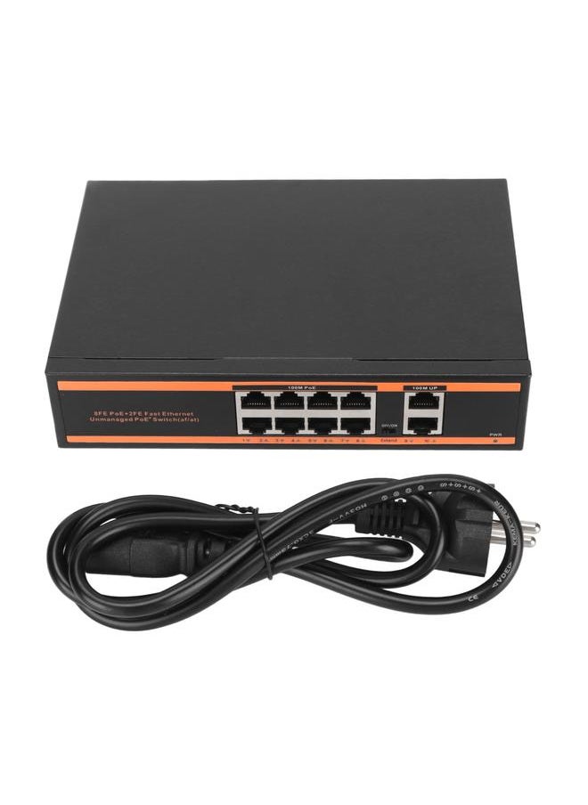 Thoraya ZX-FE802 Network Surveillance Camera Power Supply 8+2 100M PoE Switch 10-Port PoE Switch Ethernet Switch | Unmanaged Ethernet Splitter | 802.3af Compatible | Plug and Play | Solid Metal | Fanless and Quiet | Traffic Optimized EU 100-240V  - Image 1