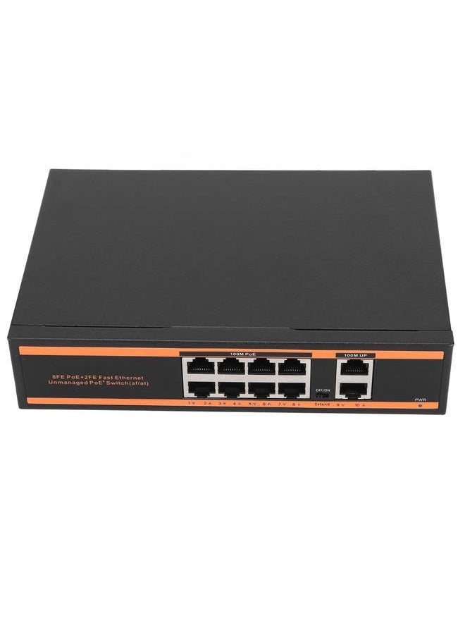 Thoraya ZX-FE802 Network Surveillance Camera Power Supply 8+2 100M PoE Switch 10-Port PoE Switch Ethernet Switch | Unmanaged Ethernet Splitter | 802.3af Compatible | Plug and Play | Solid Metal | Fanless and Quiet | Traffic Optimized EU 100-240V  - Image 3