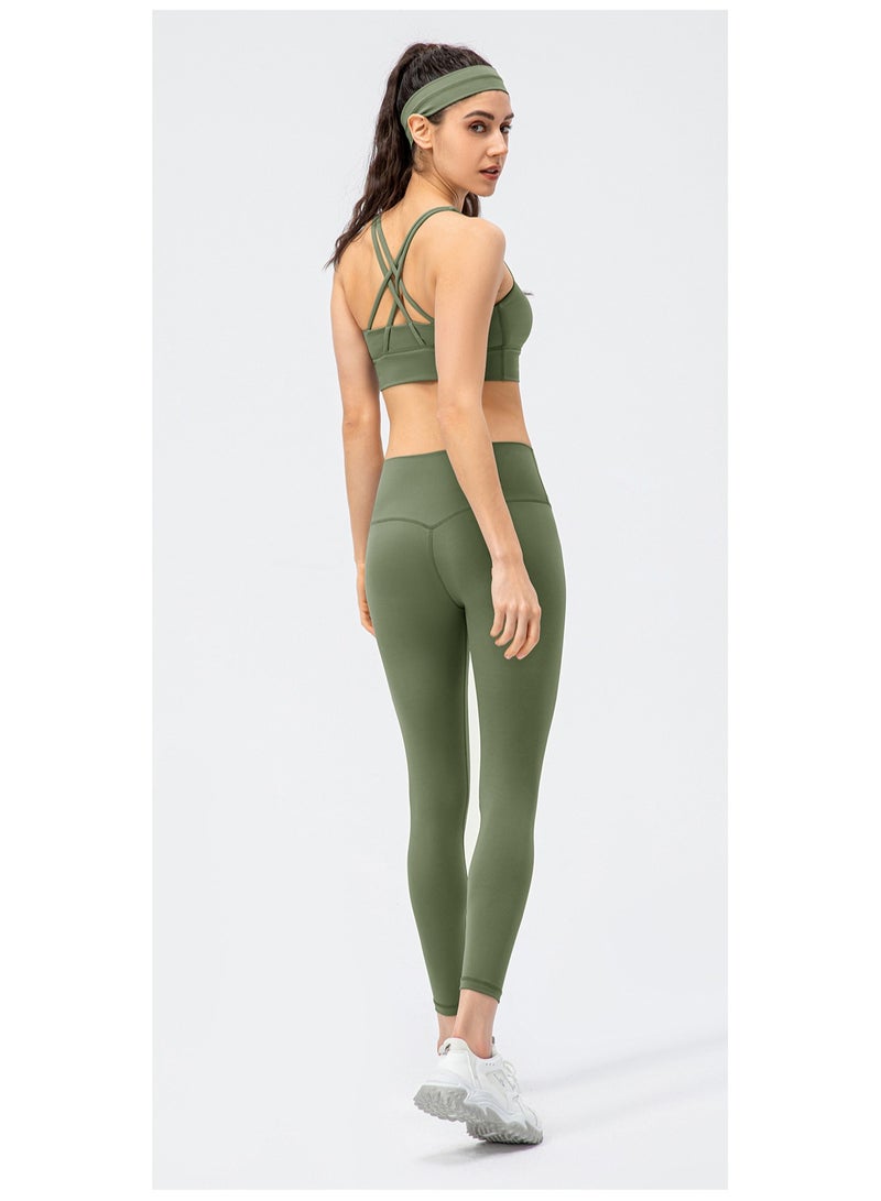Loquat Double-sided grinding hair shock-proof sports bra high-waist tight pants fitness two-piece set  - Image 2