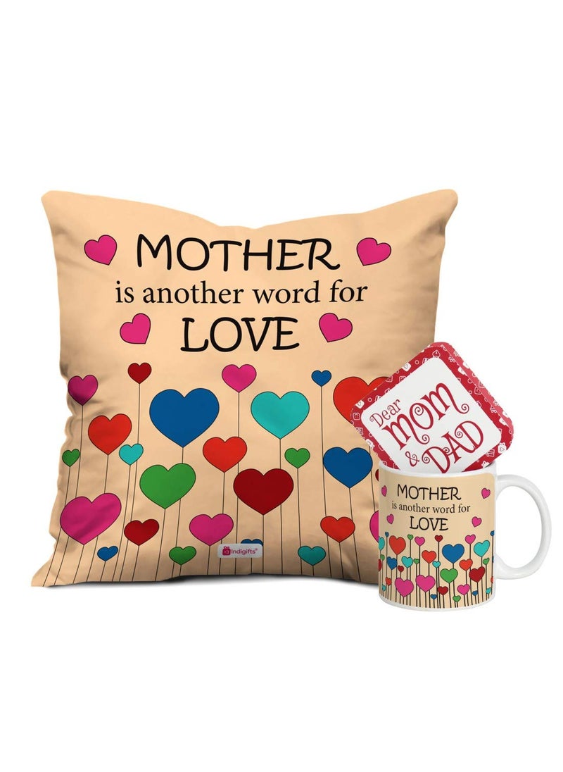 Indigifts - Indigifts Cushion Cover with Filler & Coffee Mug Combo Printed Square Pillow |Birthday Gift for Mother, Maa, Mother in Law (Peach) - Image 1