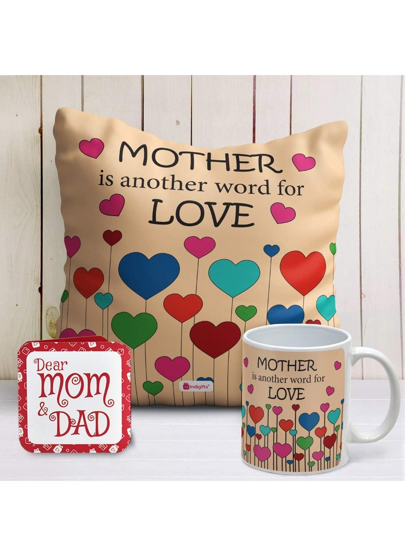 Indigifts - Indigifts Cushion Cover with Filler & Coffee Mug Combo Printed Square Pillow |Birthday Gift for Mother, Maa, Mother in Law (Peach) - Image 1
