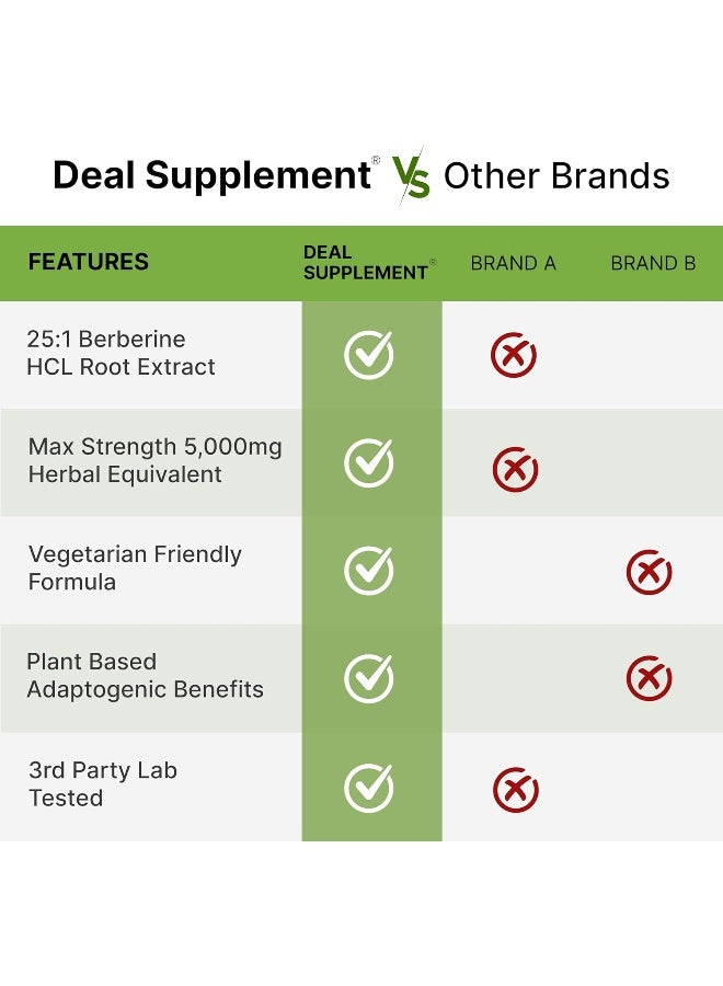 DEAL SUPPLEMENT مكمل بيربرين ماكس، 5,000 ملغ لكل حصة، 240 كبسولة نباتية – 97% بيربرين Hcl نقي – مستخلص جذر 25:1 – مناسب للنباتيين، غير معدل وراثيًا - Image 5