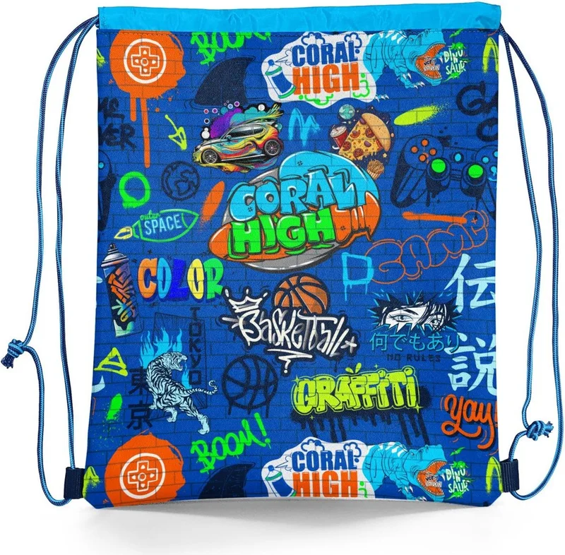 كورال هاي Kids Saks Graffiti Patterned Drawstring Backpack 12651