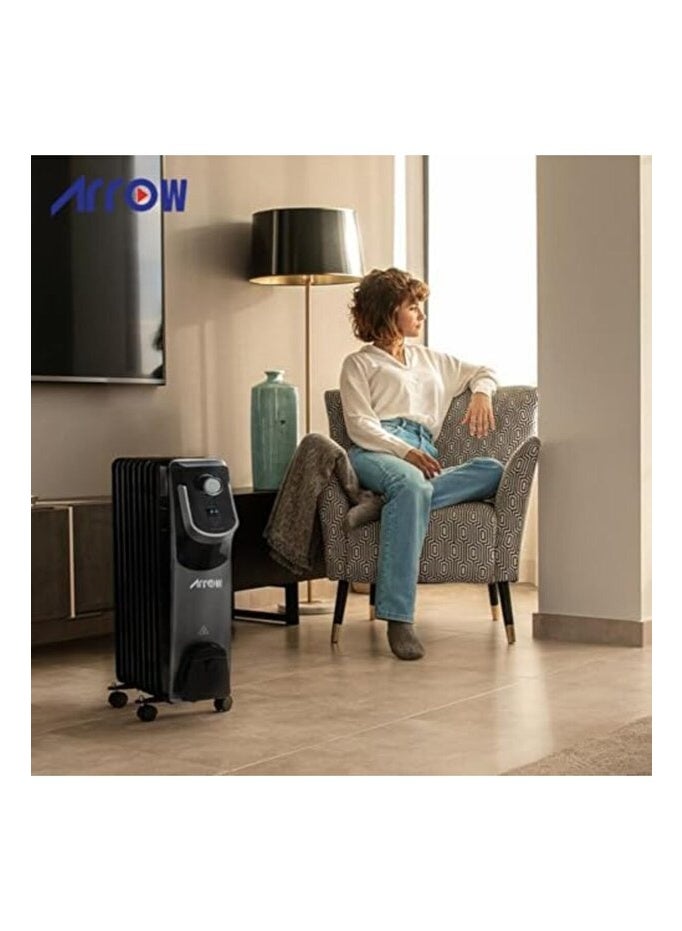 ARROW 13-Fin Oil Heater RO-13OHSB – Black Portable Radiator, 2500W Powerful Heating, Adjustable Thermostat, Energy Efficient, Overheat Protection, Quiet Operation for Home and Office Use - Image 2