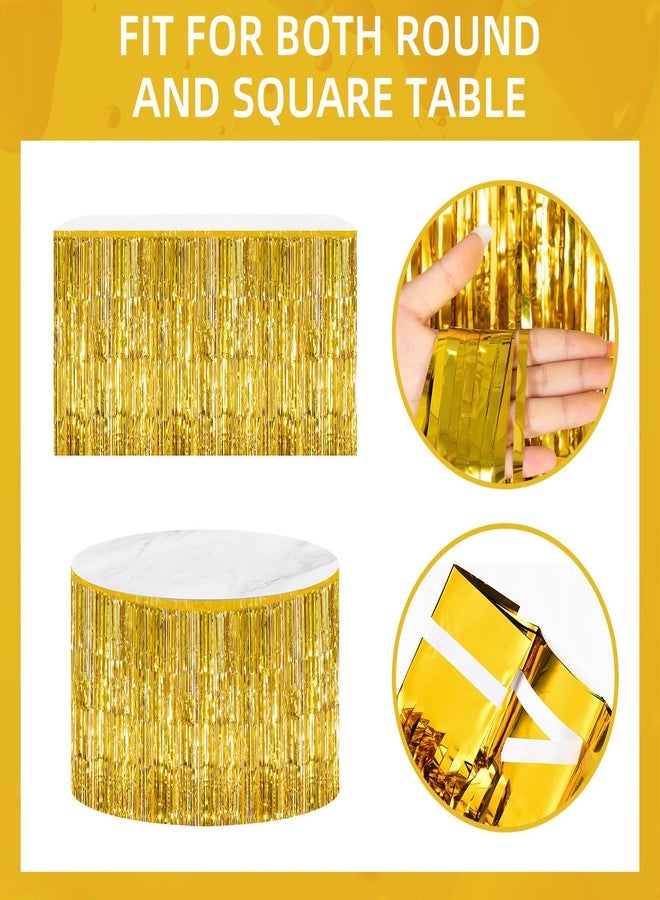 Ohiyoo 5 Pack Gold Foil Fringe Table Skirt 29x108 Inch Metallic Foil Fringe Table Skirts Tinsel Streamer Curtains Backdrop Parade Floats Birthday Halloween Christmas Party Decoration (Gold) - Image 4