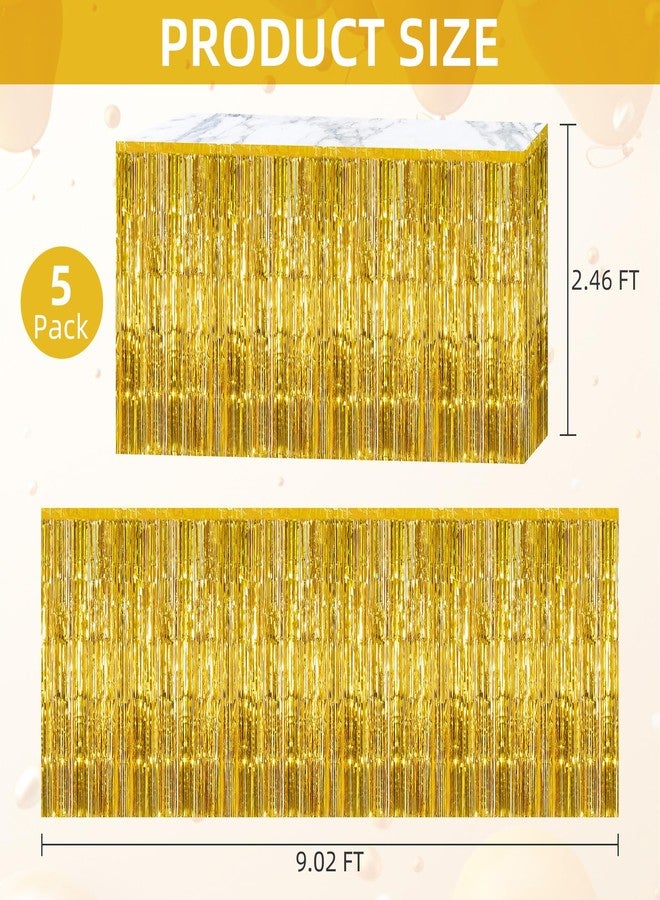 Ohiyoo 5 Pack Gold Foil Fringe Table Skirt 29x108 Inch Metallic Foil Fringe Table Skirts Tinsel Streamer Curtains Backdrop Parade Floats Birthday Halloween Christmas Party Decoration (Gold) - Image 2