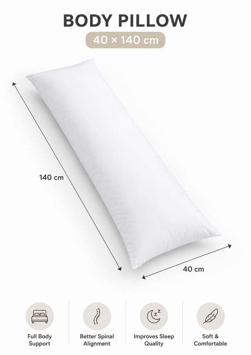 Aristocrat Body Pillow 40x140 cm – Soft Full Body Support Pillow, Extra Filled Long Pillow for Sleeping, Pregnancy & Side Sleepers, Breathable Microfiber Fabric, White - Image 4