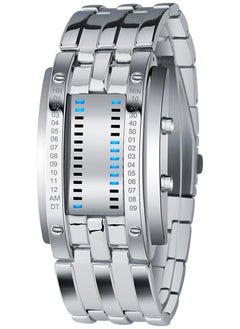 Mens LED Digital Watch Fashionable Blue Backlight Quartz Timepiece for Outdoor Parties Mens Binary Watch Matrix Watch Binary Watch Men Mens Binary Wristwatch Digital LED Watch
