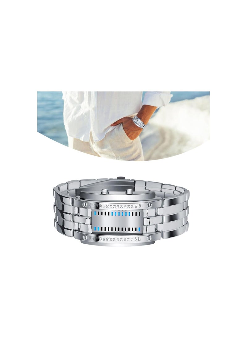Generic - Mens LED Digital Watch Fashionable Blue Backlight Quartz Timepiece for Outdoor Parties Mens Binary Watch Matrix Watch Binary Watch Men Mens Binary Wristwatch Digital LED Watch - Image 1
