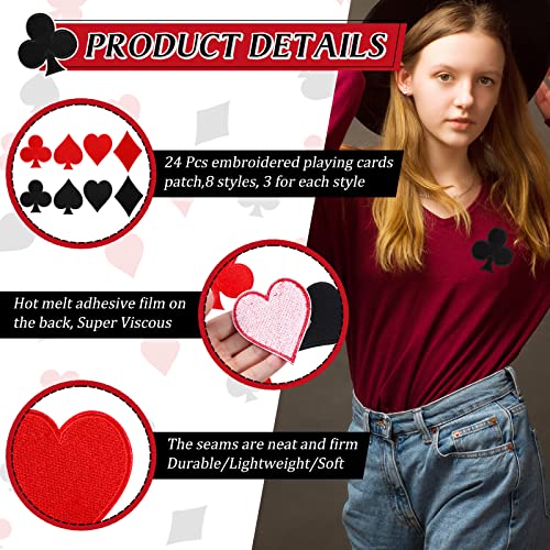 MTLEE 24 Pcs Play Cards Iron on Patches Card Suits Red Black Heart Diamonds Clubs Spades Poker Iron on Patches Las Vegas Sew on Embroidered Applique DIY Accessory for Jeans Hats Bags Backpack - Image 2