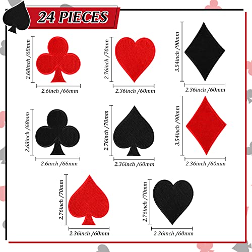 MTLEE 24 Pcs Play Cards Iron on Patches Card Suits Red Black Heart Diamonds Clubs Spades Poker Iron on Patches Las Vegas Sew on Embroidered Applique DIY Accessory for Jeans Hats Bags Backpack - Image 3