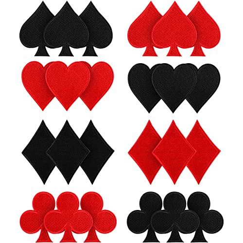 MTLEE 24 Pcs Play Cards Iron on Patches Card Suits Red Black Heart Diamonds Clubs Spades Poker Iron on Patches Las Vegas Sew on Embroidered Applique DIY Accessory for Jeans Hats Bags Backpack - Image 1