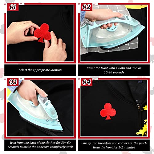 MTLEE 24 Pcs Play Cards Iron on Patches Card Suits Red Black Heart Diamonds Clubs Spades Poker Iron on Patches Las Vegas Sew on Embroidered Applique DIY Accessory for Jeans Hats Bags Backpack - Image 5