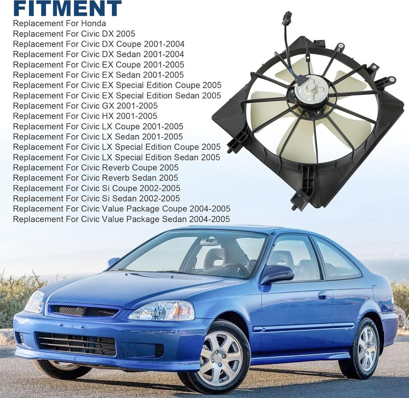 JDMSPEED Radiator Cooling Fan 620-219 Right Side Replacement for Honda Civic 2001-2005 - Image 2