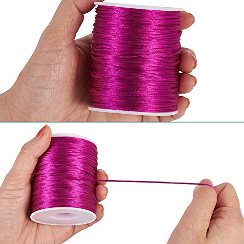 EEE ELECRELIVE Elecrelive 109 Yards 1.5mm Fuchsia Rattail Satin Nylon Trim Silk Cord Chinese Knotting Beading String Macrame Thread Cord for Necklace Bracelet Braided Jewelry Making - Image 3