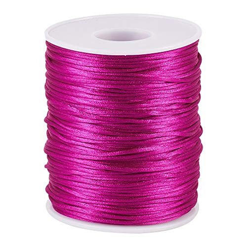 EEE ELECRELIVE Elecrelive 109 Yards 1.5mm Fuchsia Rattail Satin Nylon Trim Silk Cord Chinese Knotting Beading String Macrame Thread Cord for Necklace Bracelet Braided Jewelry Making - Image 1