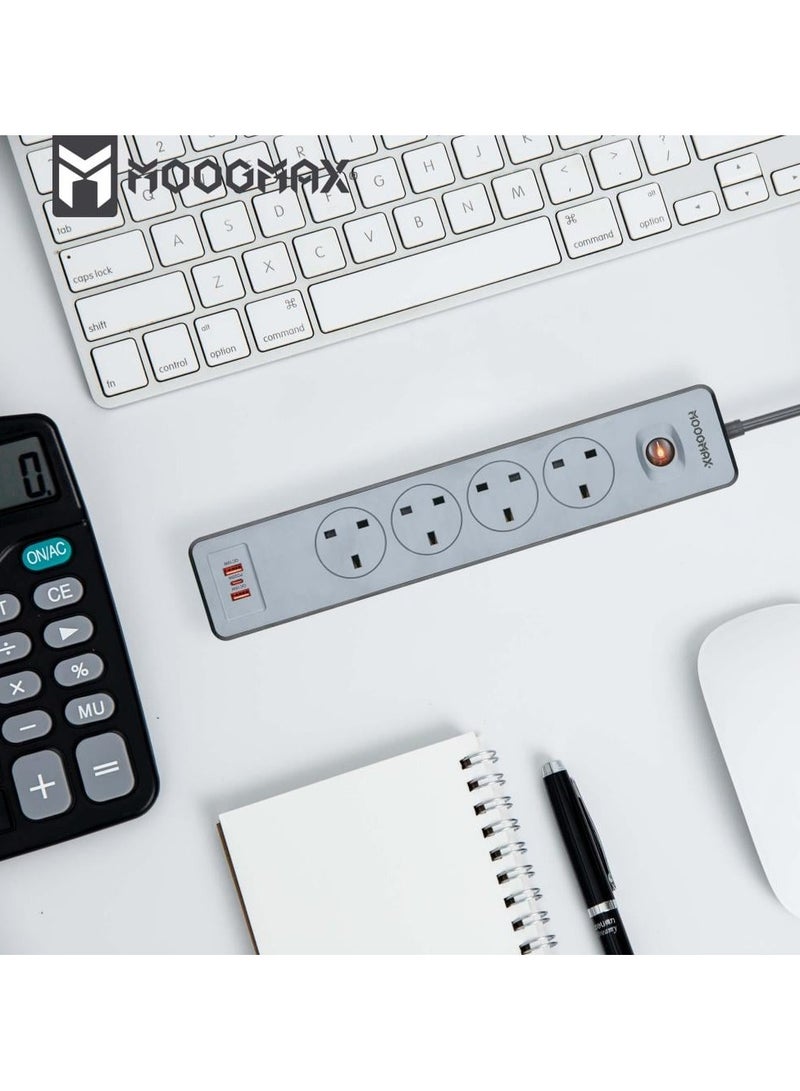 MOOGMAX Moogmax MXEC001 EKO Premium Multi-Life Cord Extension Set with 4 Universal Outlets, Dual USB Fast Charging, 1290W Power Capacity, and Advanced Overload Protection – Ideal for Home and Office Use  - Image 3