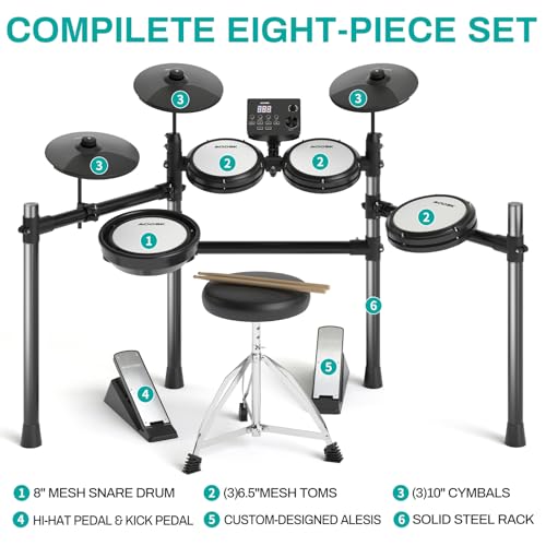 AODSK Electric Drum Set with Quiet Mesh Pads,Electronic Drum for Beginner,USB MIDI,Throne,Headphones,Sticks, Included 15 Kits and 195 Sounds (AED-403-Teenagers Beginners) - Image 3
