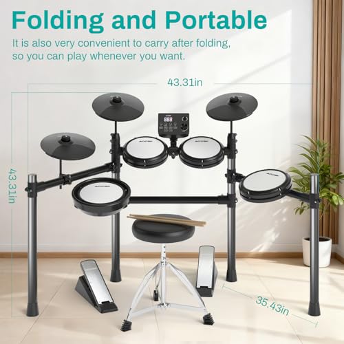 AODSK Electric Drum Set with Quiet Mesh Pads,Electronic Drum for Beginner,USB MIDI,Throne,Headphones,Sticks, Included 15 Kits and 195 Sounds (AED-403-Teenagers Beginners) - Image 5