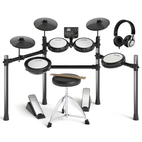 AODSK Electric Drum Set with Quiet Mesh Pads,Electronic Drum for Beginner,USB MIDI,Throne,Headphones,Sticks, Included 15 Kits and 195 Sounds (AED-403-Teenagers Beginners) - Image 1