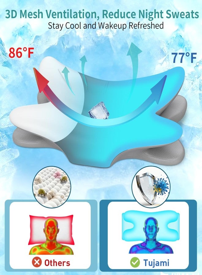 Tujami Cervical Neck Pillow for Pain Relief - Ergonomic Pillow Memory Foam Pillows for Sleeping, Cooling Orthopedic Neck Support Pillow, Contour Cervical Pillow Bed Pillow for Back Stomach Sleepers - Image 5