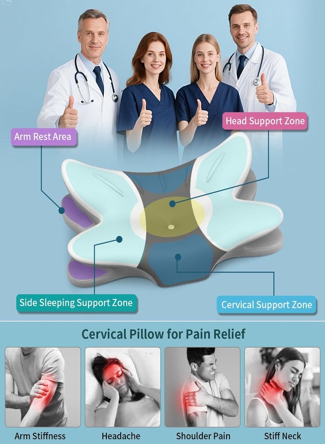 Tujami Cervical Neck Pillow for Pain Relief - Ergonomic Pillow Memory Foam Pillows for Sleeping, Cooling Orthopedic Neck Support Pillow, Contour Cervical Pillow Bed Pillow for Back Stomach Sleepers - Image 2