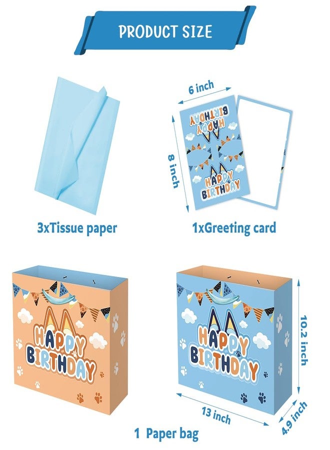 NF ORANGE Blue Dog Party Bag Inculde 13'' Large Tissue Paper Greeting Card, Dog Theme Birthday Party Decoration - Image 2