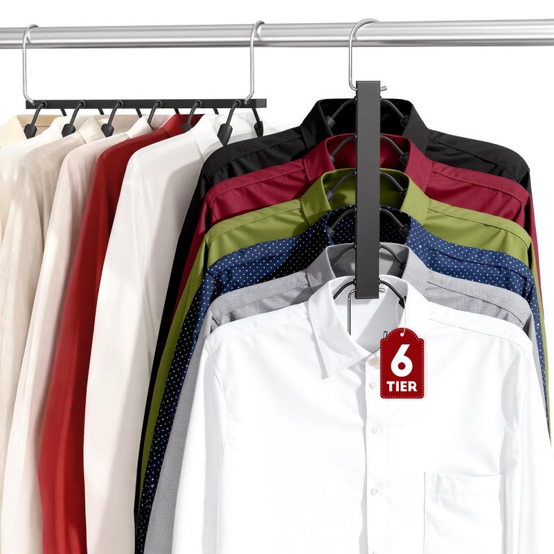 HUITEM Clothes Hangers Space Saving Hangers 6 Tier Non Slip Shirt Hangers with Foam Padding Space Saving Coat Hanger Closet Organizers and Storage for Shirts Sweaters TShirts Jackets 2 Pack - Image 2