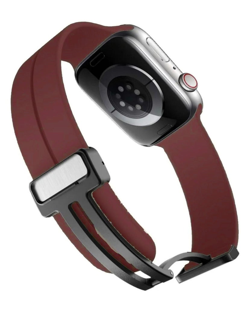 Apple watch strap with magnetic closure  size 42/44/45/49   maroon color - Image 3